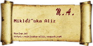Miklóska Aliz névjegykártya